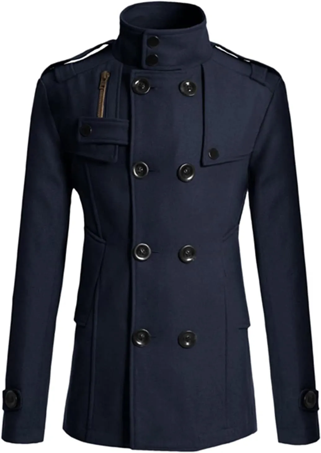 Lu's Chic Men's Long Sleeve Tops Double Breasted Slim Fit Pea Coat Jacket Fashion Outerwear