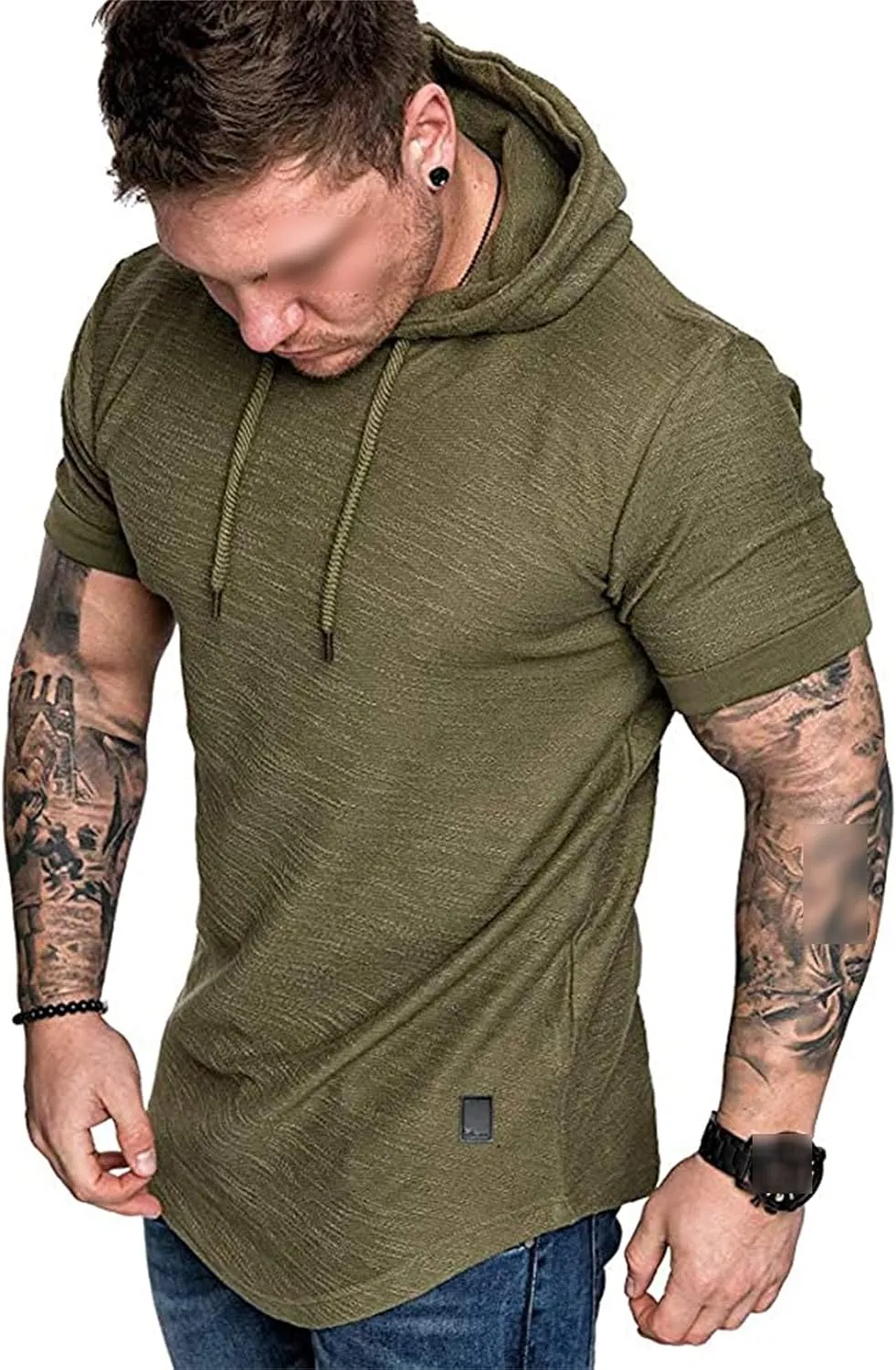 Maiyifu-GJ Men's Short Sleeve Athletic Hoodie Lightweight Workout Hooded T-Shirts Solid Color Slim Fit Pullover Sweatshirt