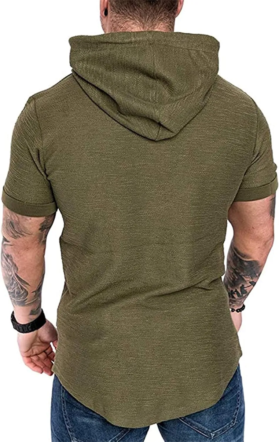 Maiyifu-GJ Men's Short Sleeve Athletic Hoodie Lightweight Workout Hooded T-Shirts Solid Color Slim Fit Pullover Sweatshirt