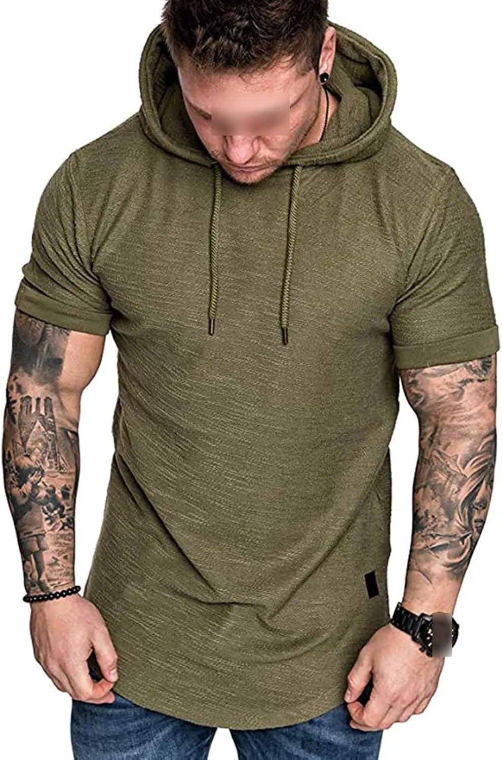 Maiyifu-GJ Men's Short Sleeve Athletic Hoodie Lightweight Workout Hooded T-Shirts Solid Color Slim Fit Pullover Sweatshirt