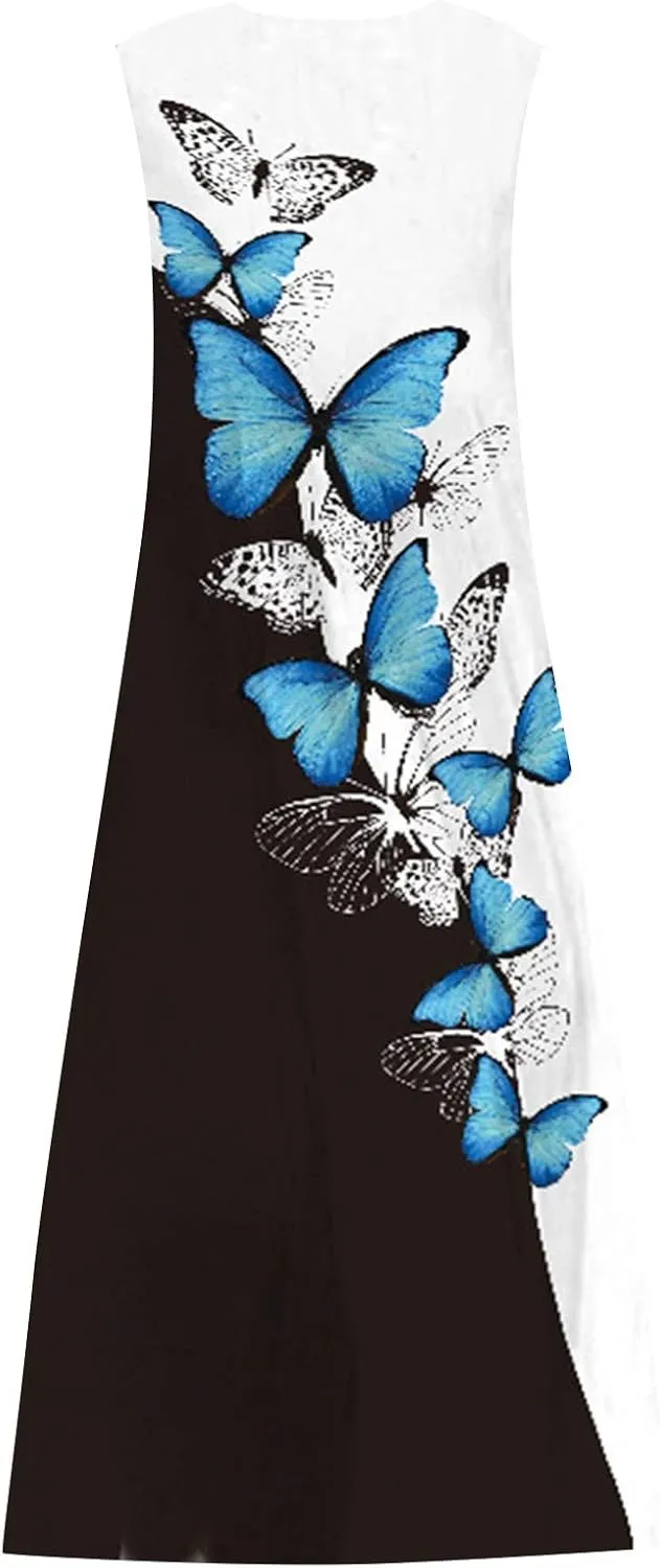 Maxi Dresses for Women 2024 Casual Plus Size Printed Sundresses with Pockets Trendy V Neck Sun Dress Summer Dress