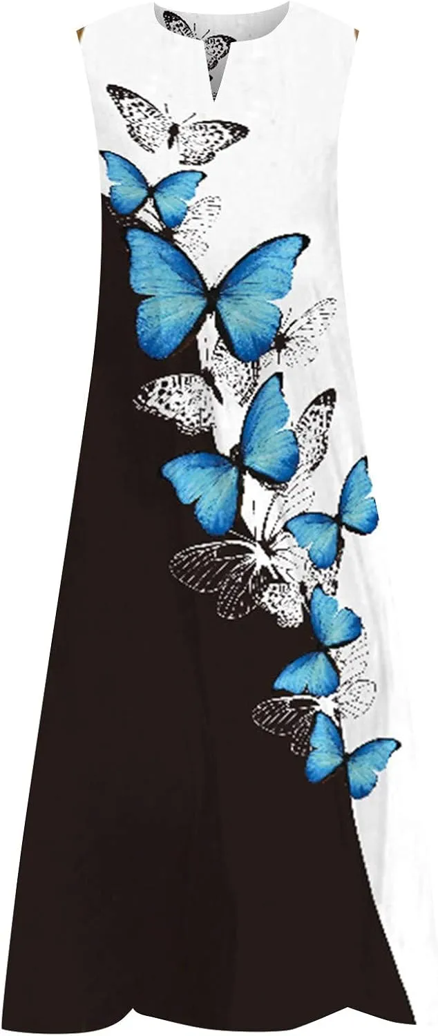 Maxi Dresses for Women 2024 Casual Plus Size Printed Sundresses with Pockets Trendy V Neck Sun Dress Summer Dress