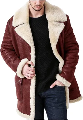 Men Faux Suede Sherpa Fleece Lined Jackets Fur Collar Long Trench Coat Winter Heavyweight Big and Tall Outwear