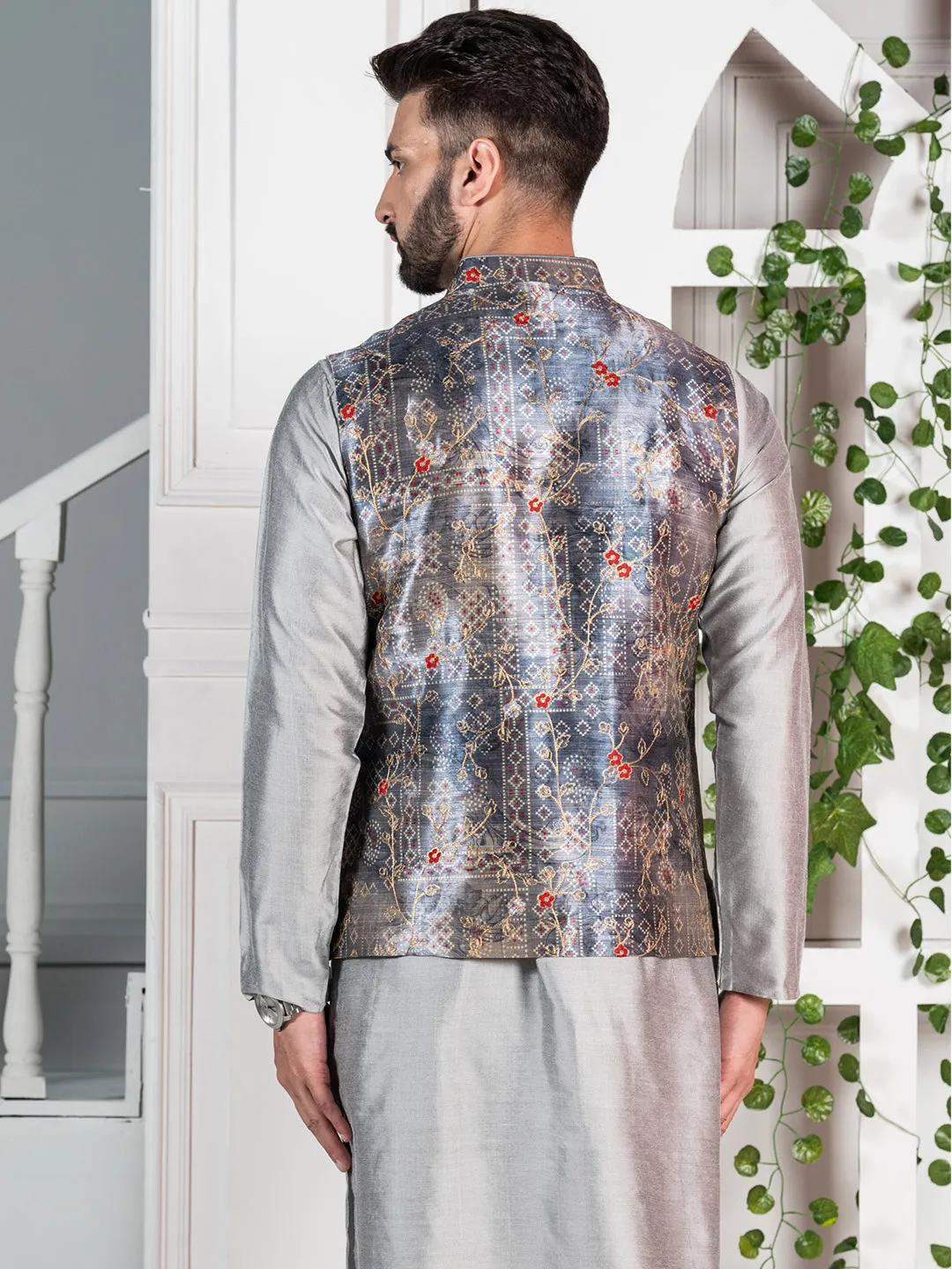 Men Grey Nehru Jacket (Set of 1)