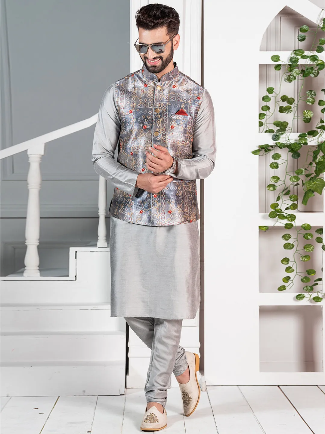 Men Grey Nehru Jacket (Set of 1)