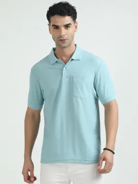 Men Sky Blue Printed Regular Fit Half Sleeve Polo Neck T-Shirt