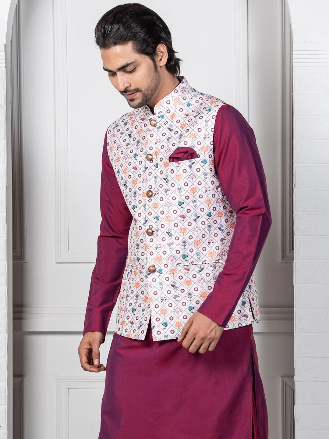 Men White Nehru Jacket (Set of 1)