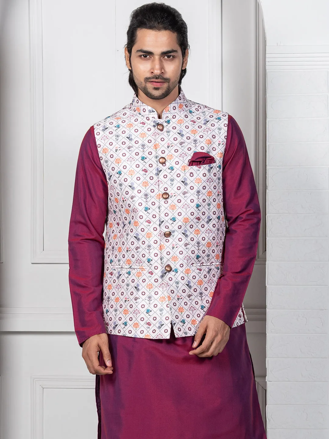 Men White Nehru Jacket (Set of 1)