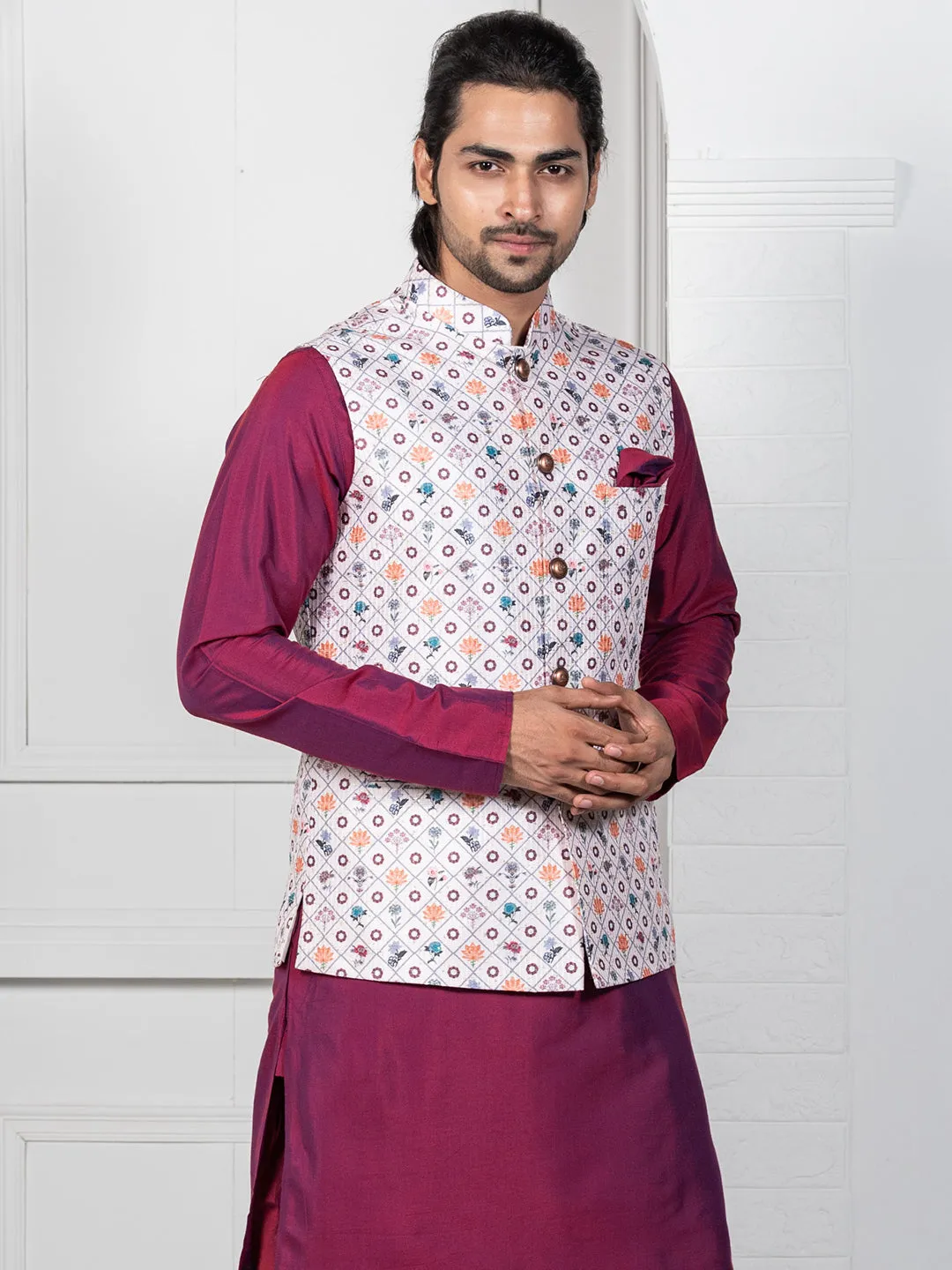 Men White Nehru Jacket (Set of 1)