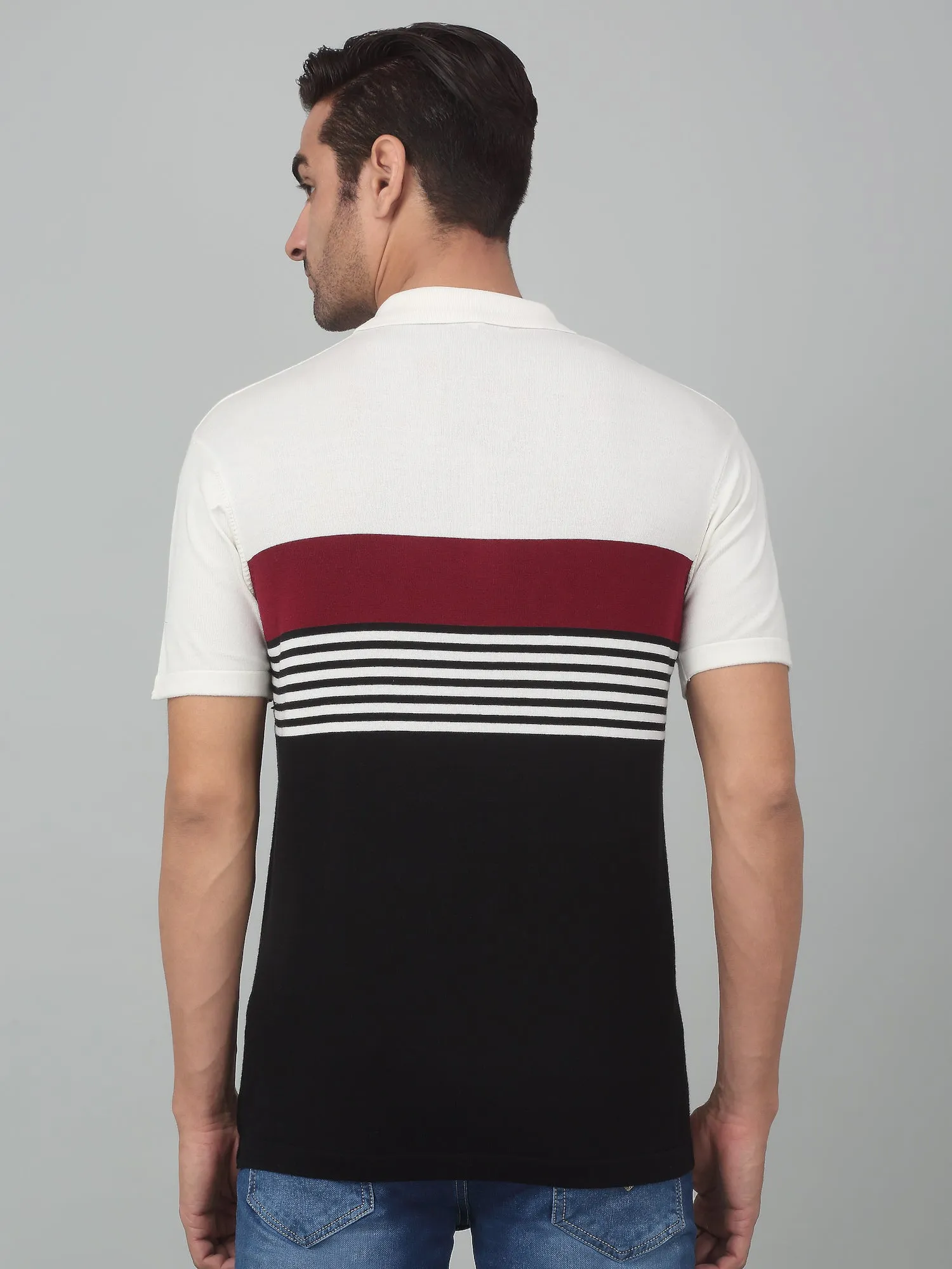 Men's Black Color block Polo neck Half Sleeve T-Shirt