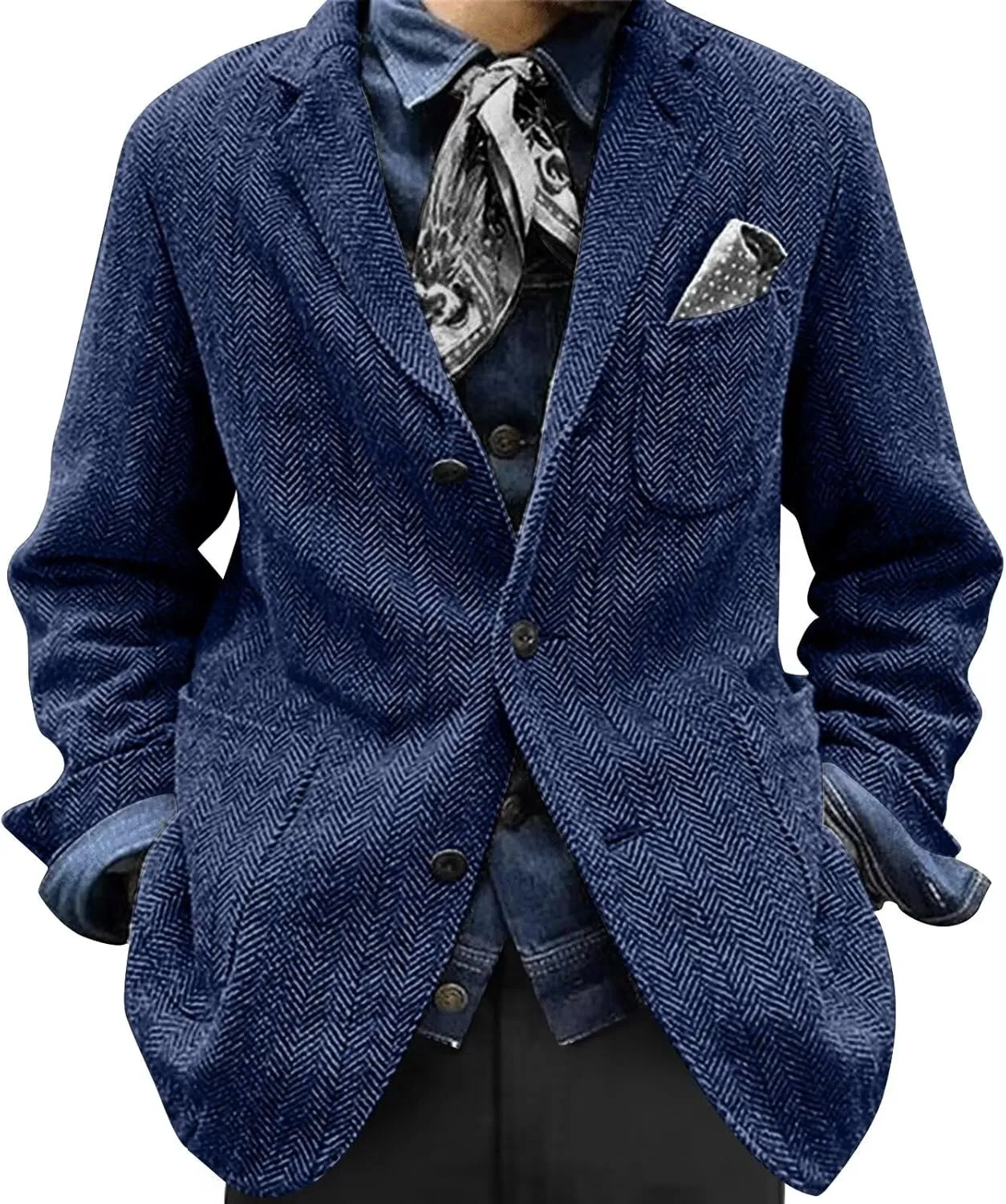 Mens Herringbone Suit Blazer Retro Vintage Slim Fit Tweed Jacket Three Button Chic Sport Coat Wedding