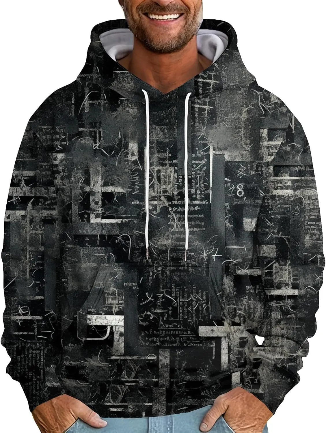 Men's Long Sleeve Comfortable Dressy Sweatshirt Casual Print Fashion Warm Hoodie Winter Dressy Sweater