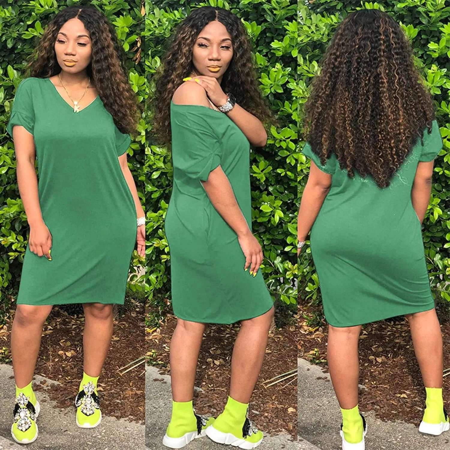 Midi Dresses for Women V Neck Short Sleeve Tshirt Dress with Pockets Casual Solid Maternity Dress Summer Dresses