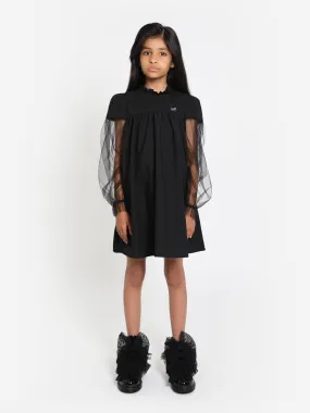 Monnalisa Girls Mesh Sleeve Shift Dress in Black