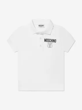 Moschino Boys Milano Logo Polo Shirt in White