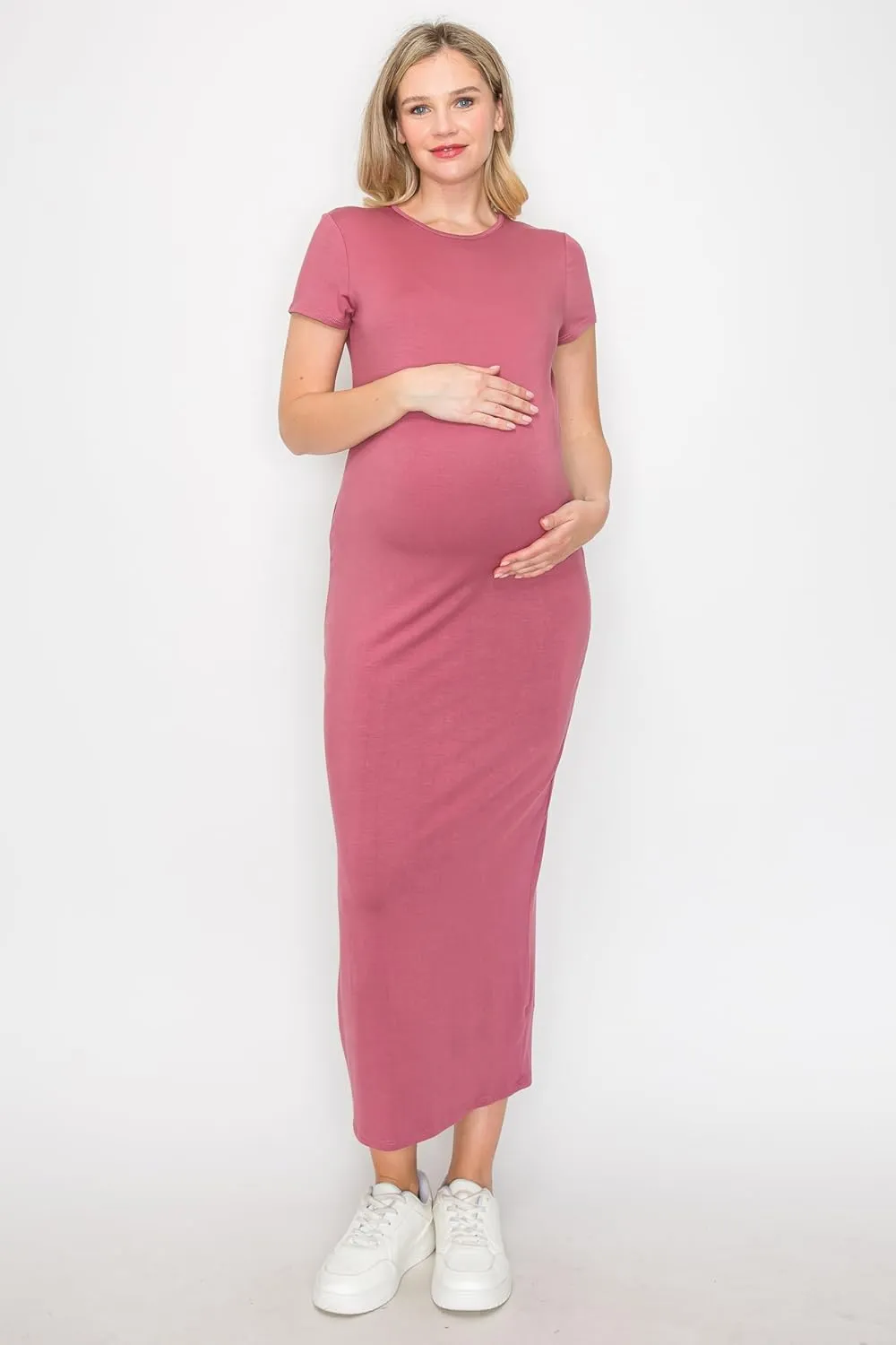 My Bump Women's Pregnancy Cap Sleeve Casual Comfortable Long Maternity Dress