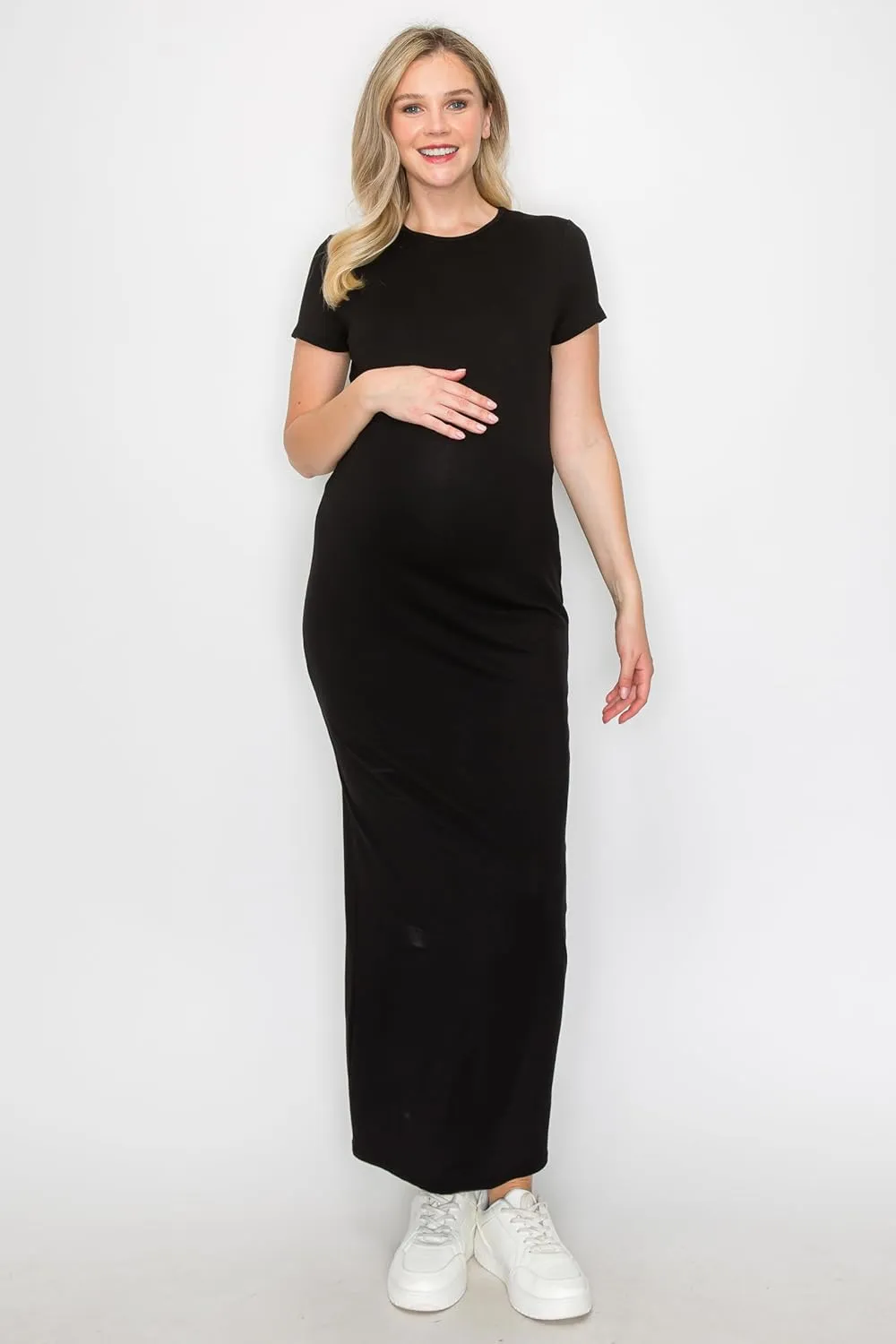 My Bump Women's Pregnancy Cap Sleeve Casual Comfortable Long Maternity Dress