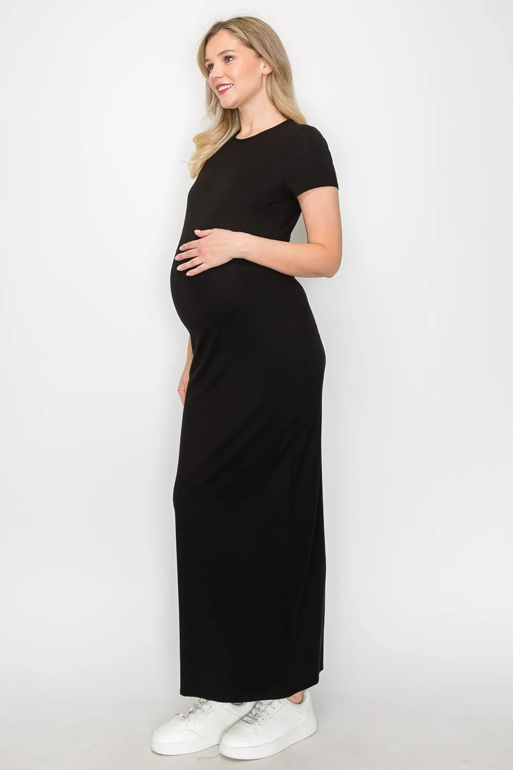 My Bump Women's Pregnancy Cap Sleeve Casual Comfortable Long Maternity Dress