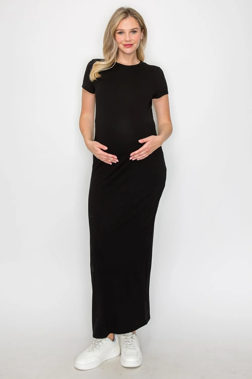My Bump Women's Pregnancy Cap Sleeve Casual Comfortable Long Maternity Dress