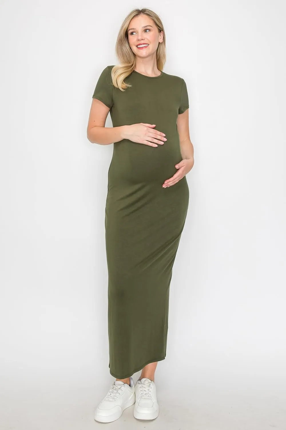 My Bump Women's Pregnancy Cap Sleeve Casual Comfortable Long Maternity Dress
