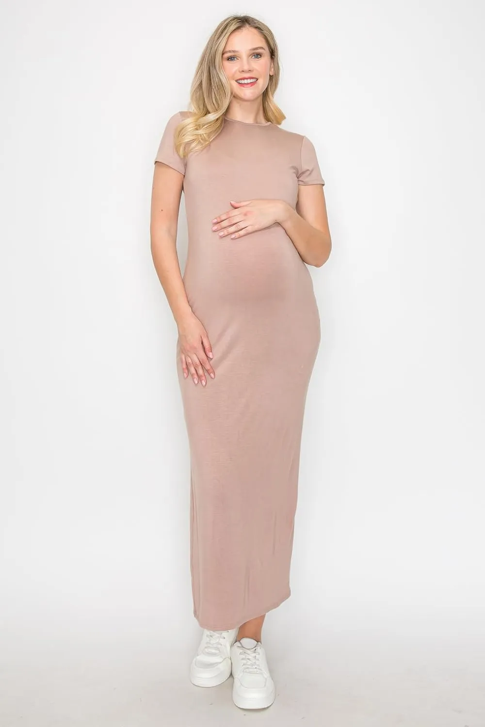 My Bump Women's Pregnancy Cap Sleeve Casual Comfortable Long Maternity Dress