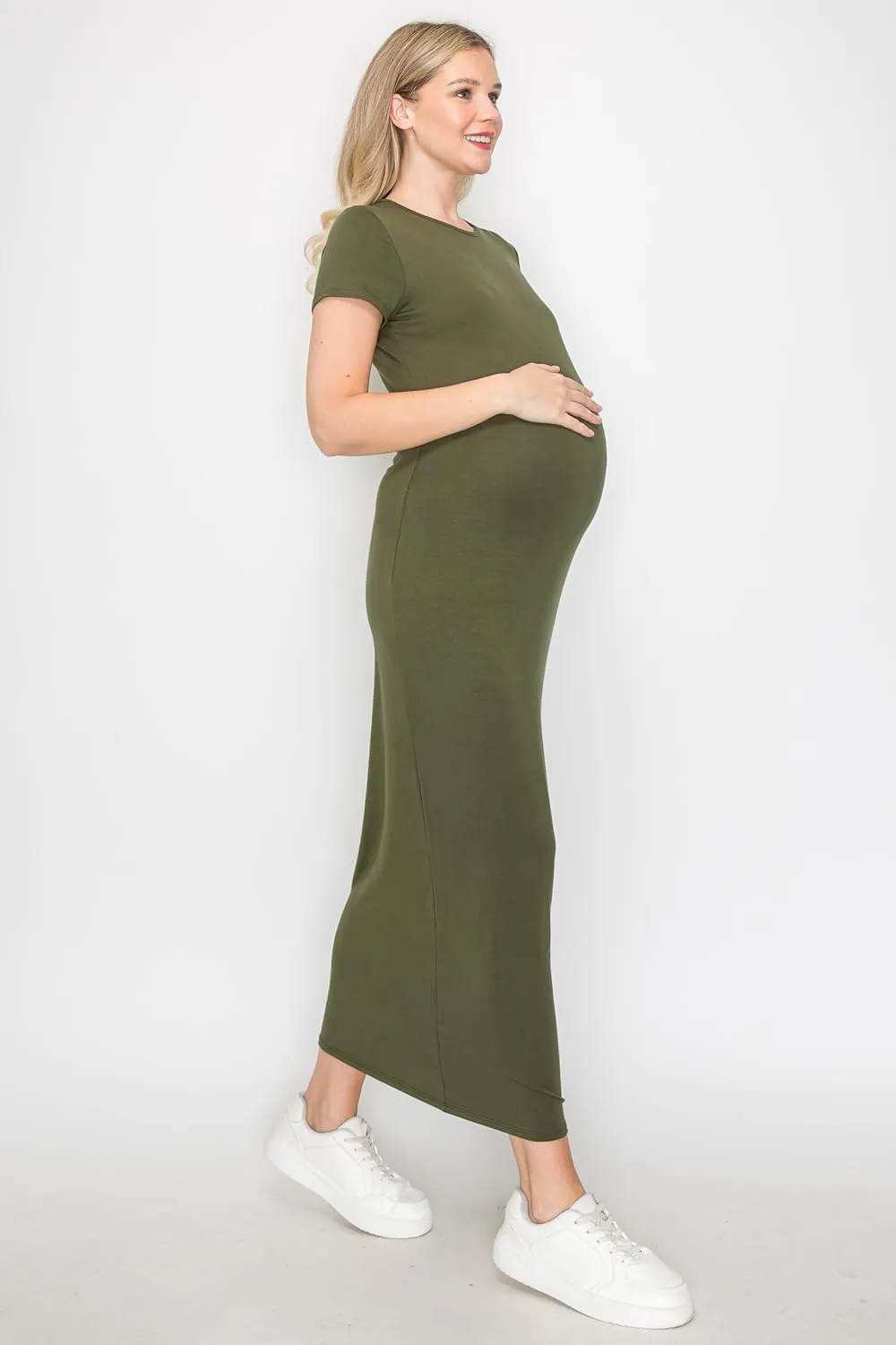 My Bump Women's Pregnancy Cap Sleeve Casual Comfortable Long Maternity Dress