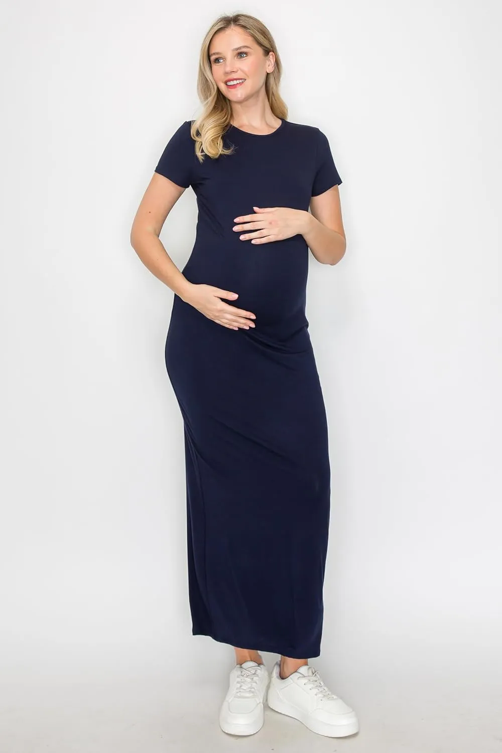 My Bump Women's Pregnancy Cap Sleeve Casual Comfortable Long Maternity Dress