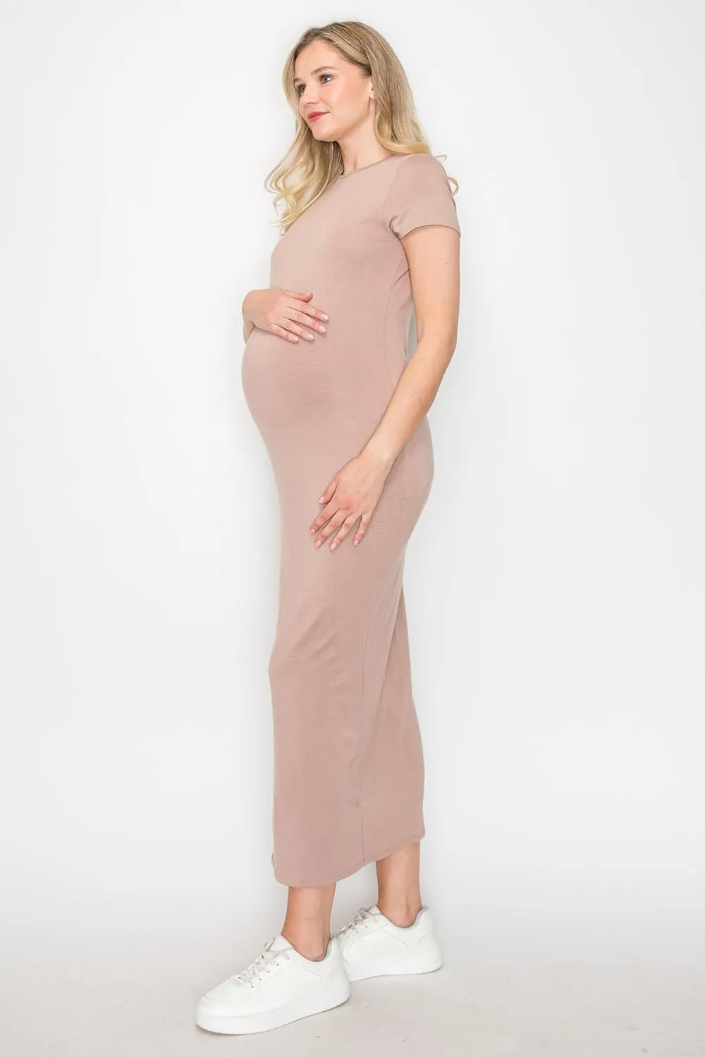My Bump Women's Pregnancy Cap Sleeve Casual Comfortable Long Maternity Dress