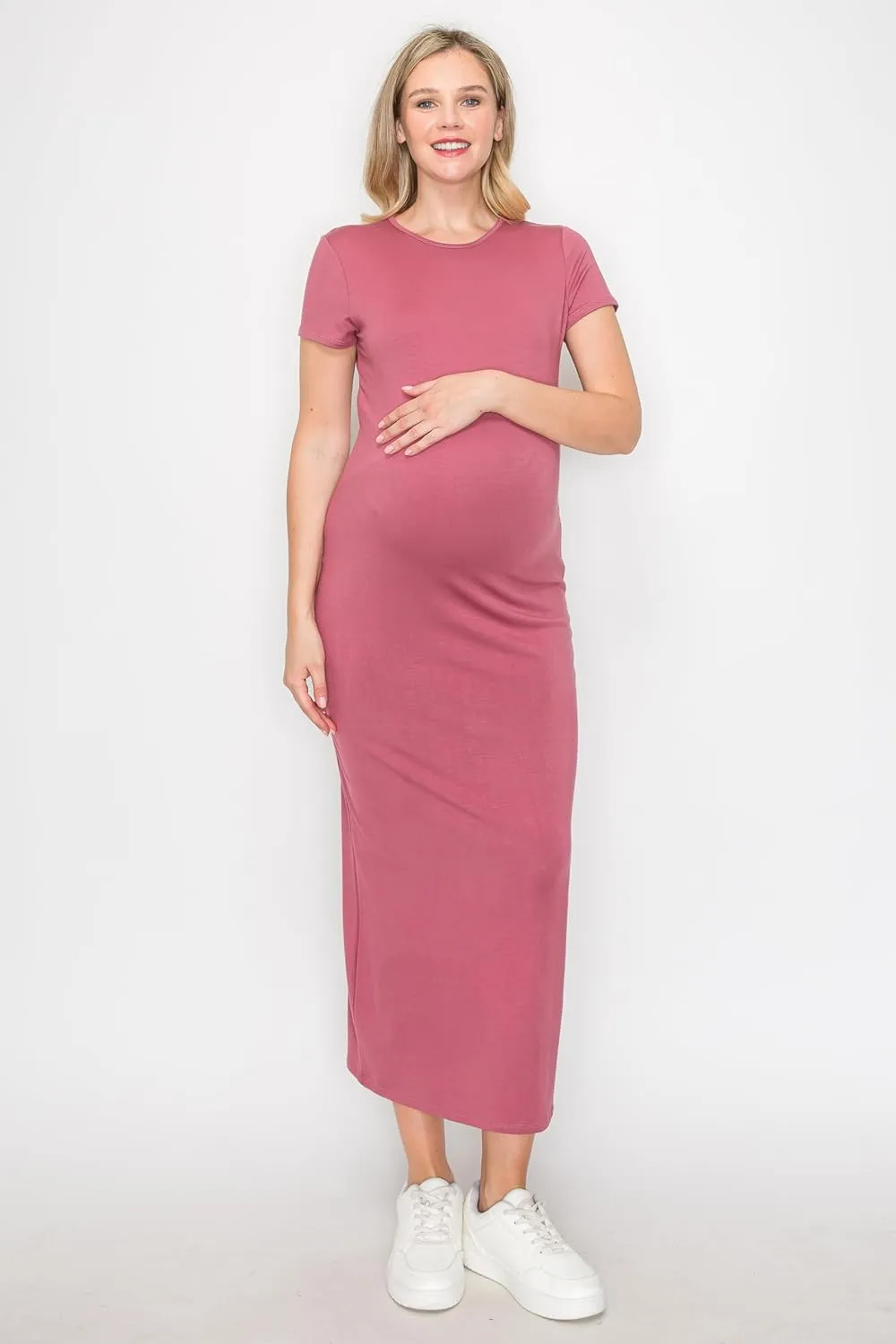 My Bump Women's Pregnancy Cap Sleeve Casual Comfortable Long Maternity Dress