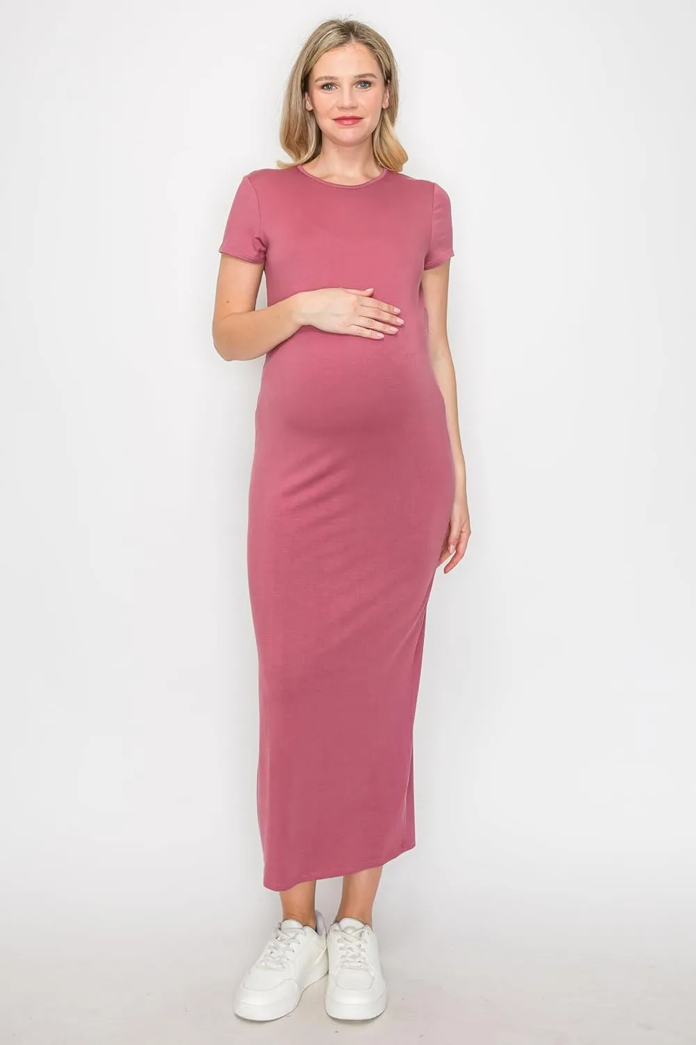 My Bump Women's Pregnancy Cap Sleeve Casual Comfortable Long Maternity Dress