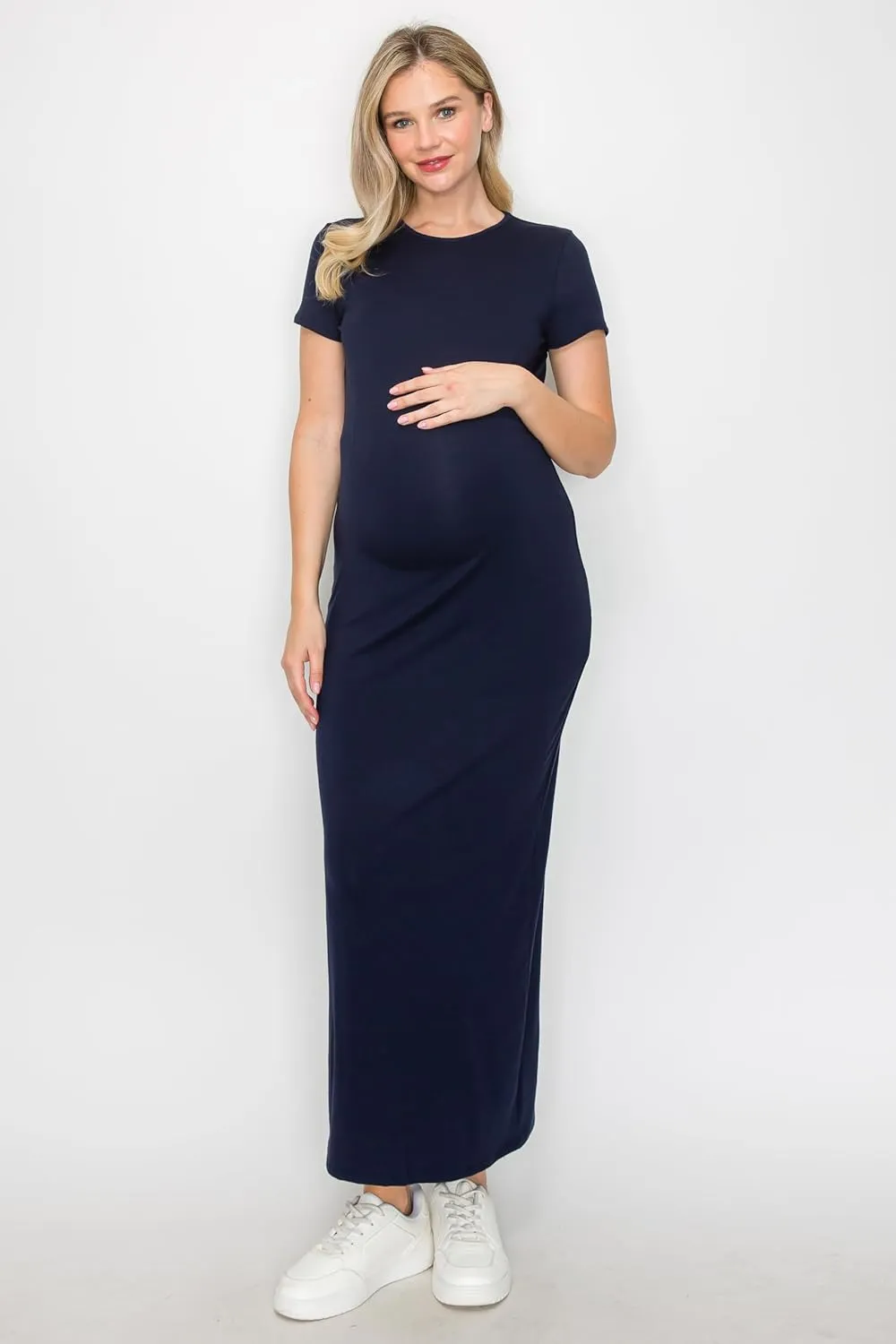 My Bump Women's Pregnancy Cap Sleeve Casual Comfortable Long Maternity Dress