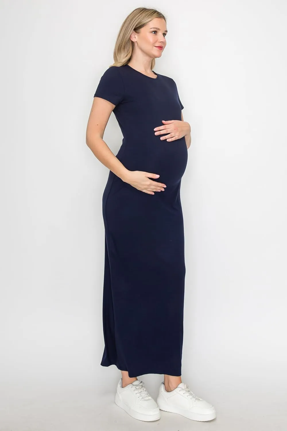 My Bump Women's Pregnancy Cap Sleeve Casual Comfortable Long Maternity Dress