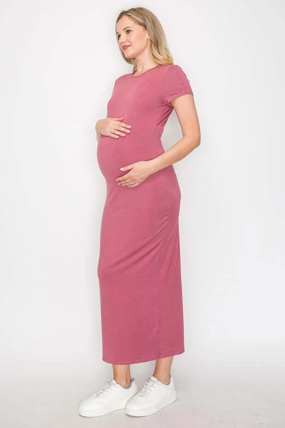 My Bump Women's Pregnancy Cap Sleeve Casual Comfortable Long Maternity Dress