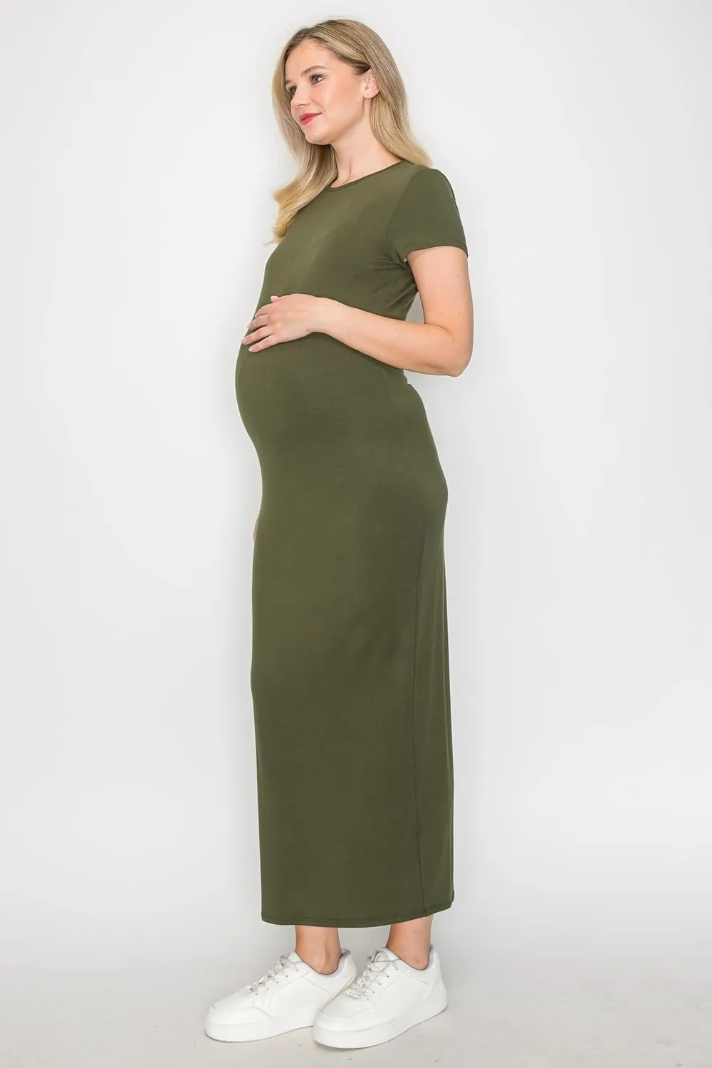 My Bump Women's Pregnancy Cap Sleeve Casual Comfortable Long Maternity Dress