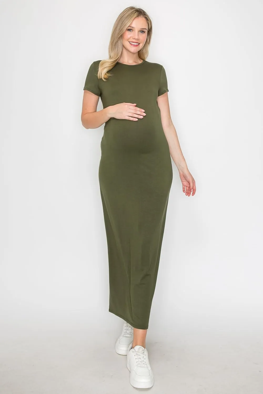 My Bump Women's Pregnancy Cap Sleeve Casual Comfortable Long Maternity Dress