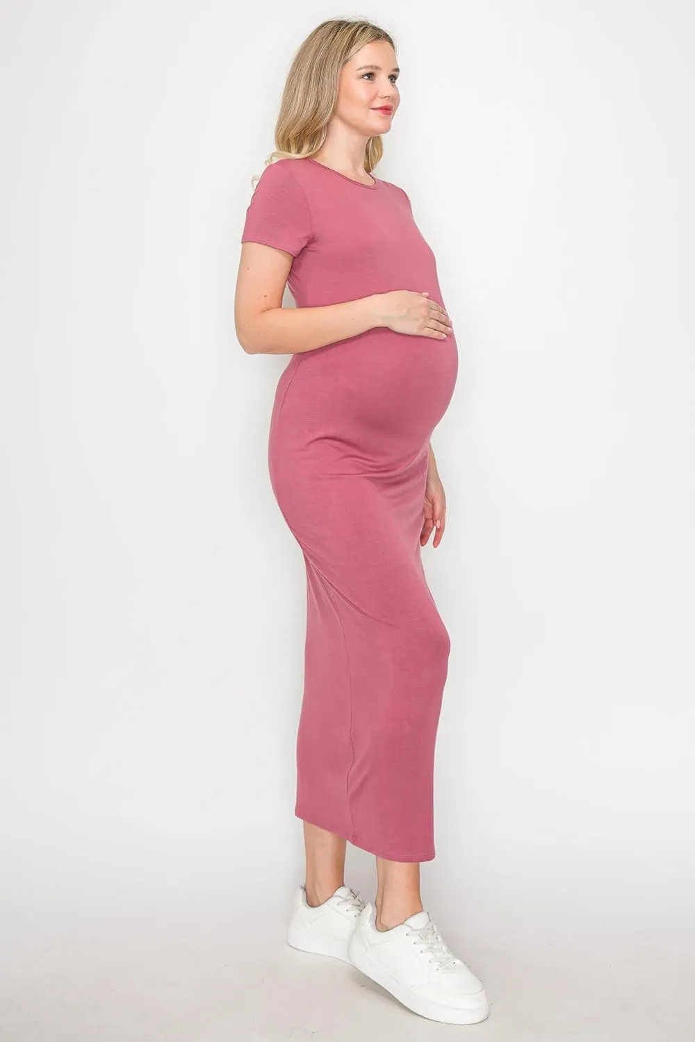 My Bump Women's Pregnancy Cap Sleeve Casual Comfortable Long Maternity Dress