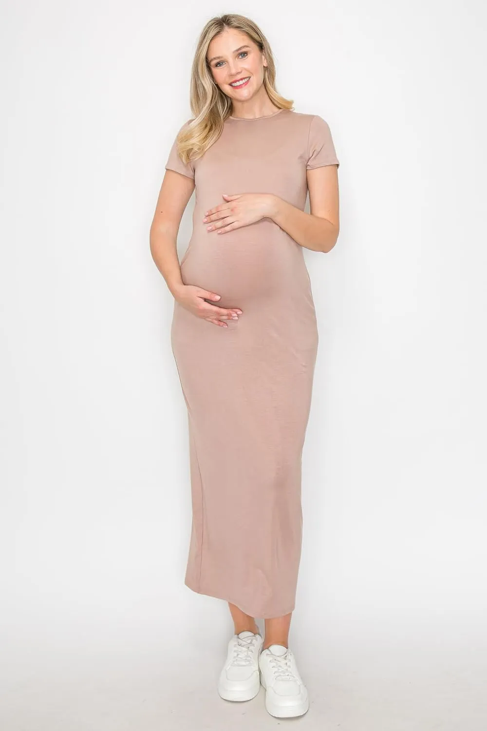 My Bump Women's Pregnancy Cap Sleeve Casual Comfortable Long Maternity Dress