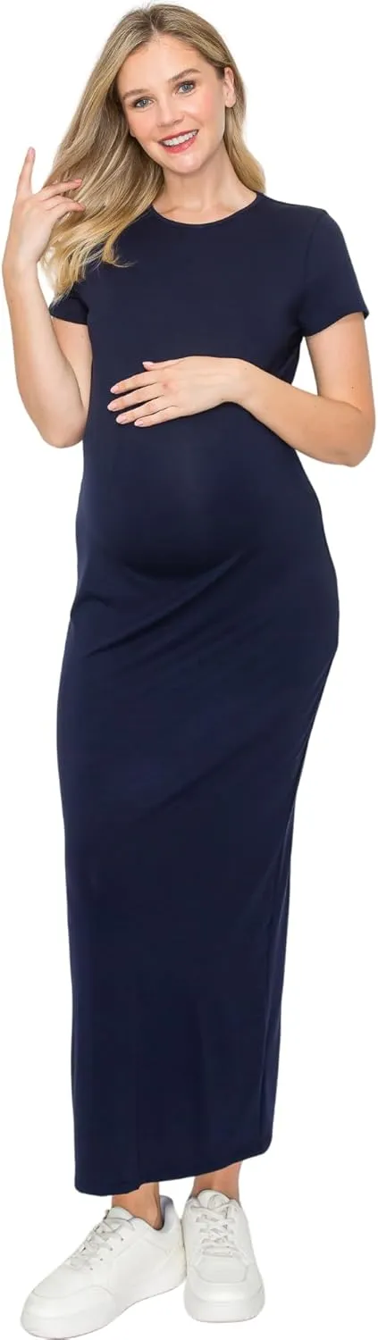 My Bump Women's Pregnancy Cap Sleeve Casual Comfortable Long Maternity Dress