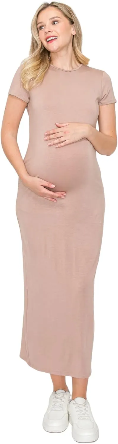 My Bump Women's Pregnancy Cap Sleeve Casual Comfortable Long Maternity Dress