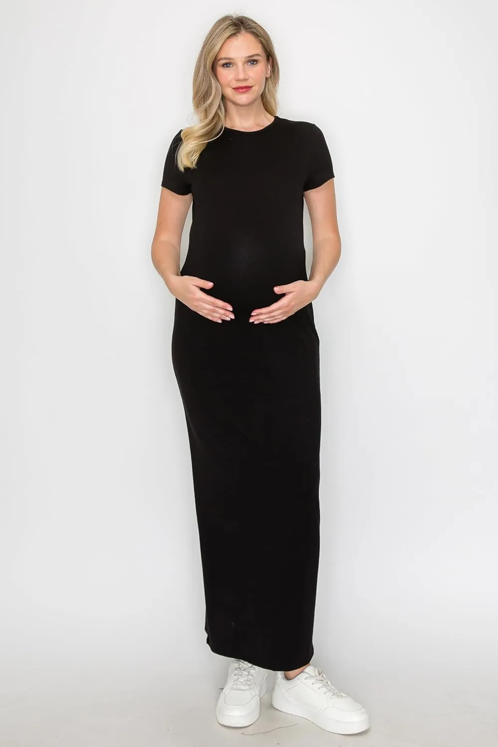 My Bump Women's Pregnancy Cap Sleeve Casual Comfortable Long Maternity Dress