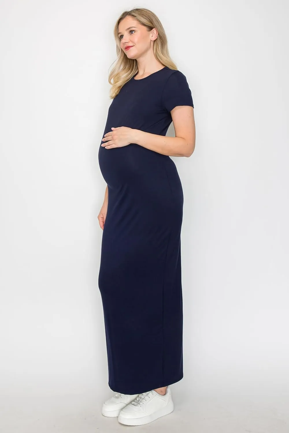 My Bump Women's Pregnancy Cap Sleeve Casual Comfortable Long Maternity Dress