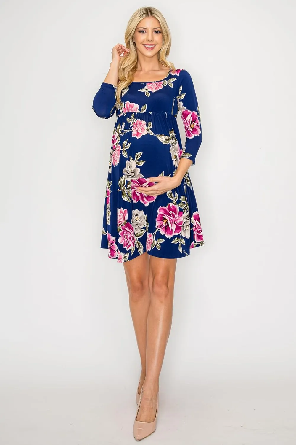 My Bump Women's Square Neck Casual Comfortable Maternity Pregnancy Long Dress W/Side Pocket (Made in USA)