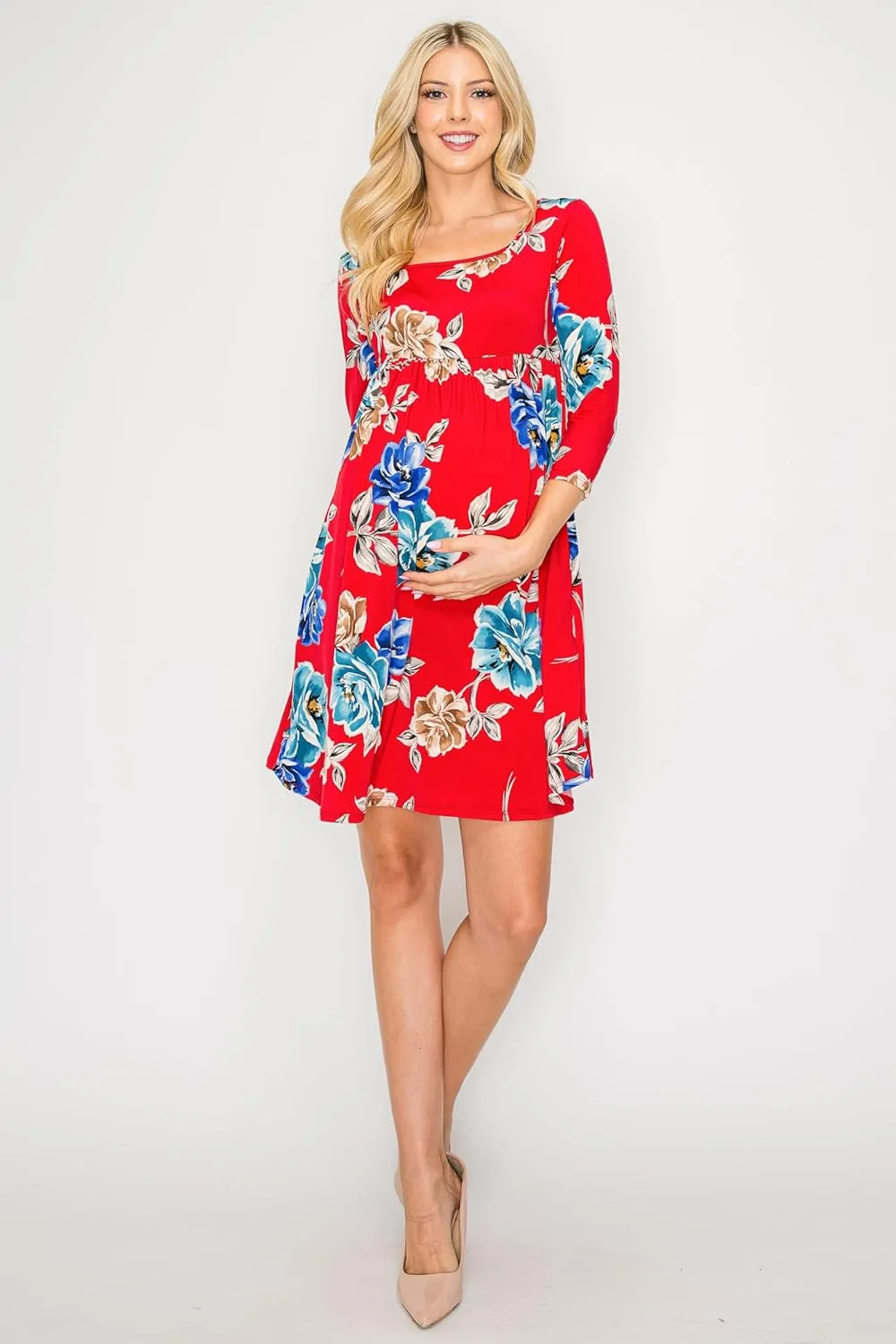 My Bump Women's Square Neck Casual Comfortable Maternity Pregnancy Long Dress W/Side Pocket (Made in USA)