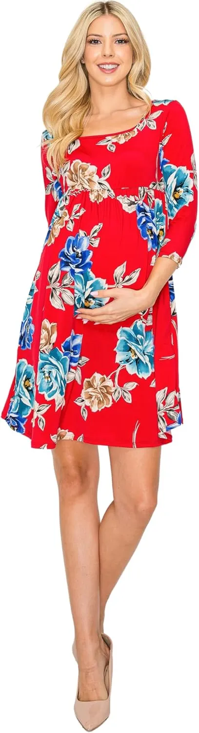 My Bump Women's Square Neck Casual Comfortable Maternity Pregnancy Long Dress W/Side Pocket (Made in USA)