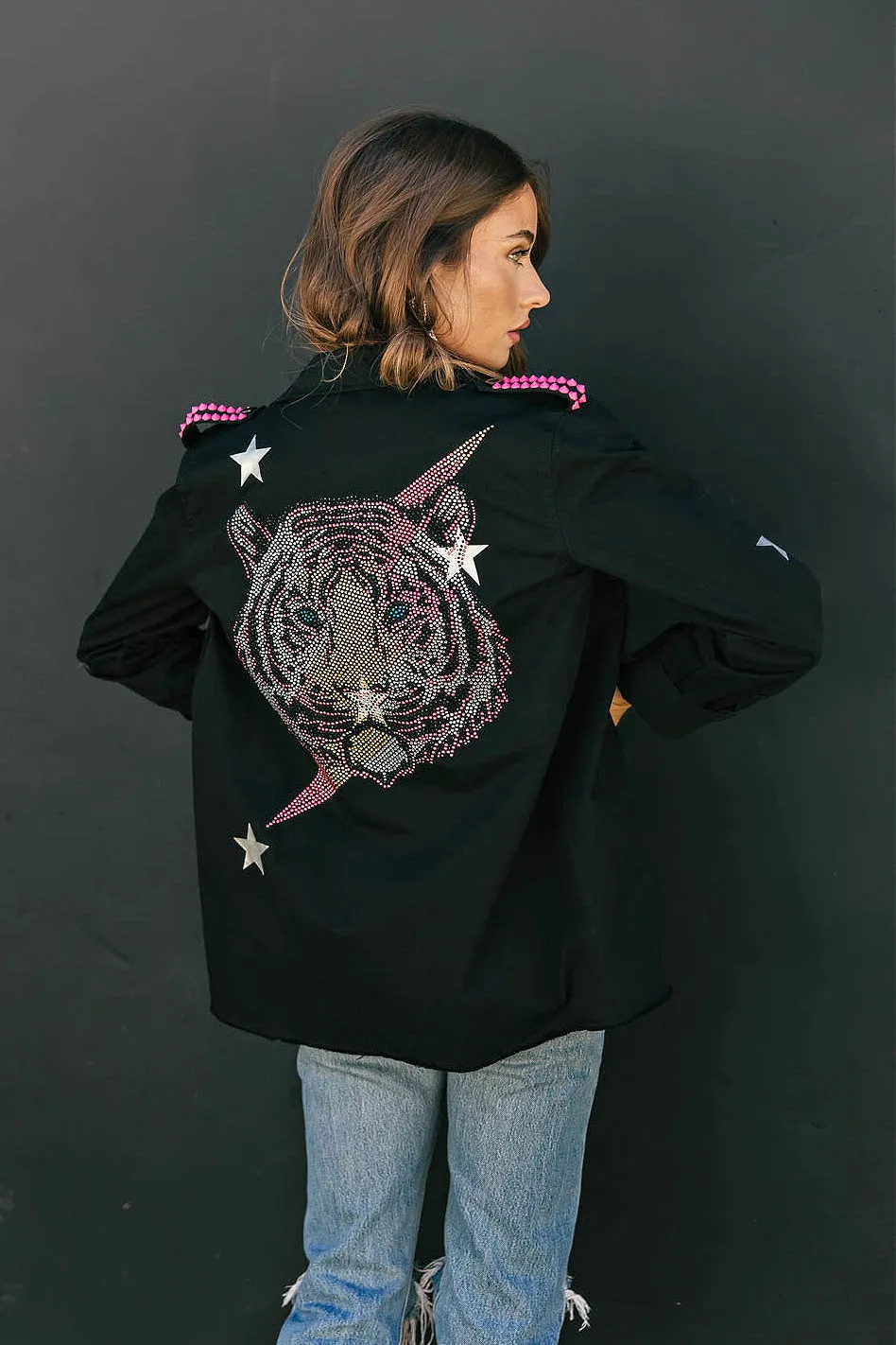 NEW!! Embellished Tiger Shacket & Studs in Black (S-XXLarge)