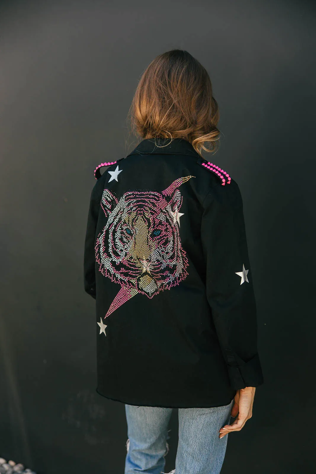 NEW!! Embellished Tiger Shacket & Studs in Black (S-XXLarge)
