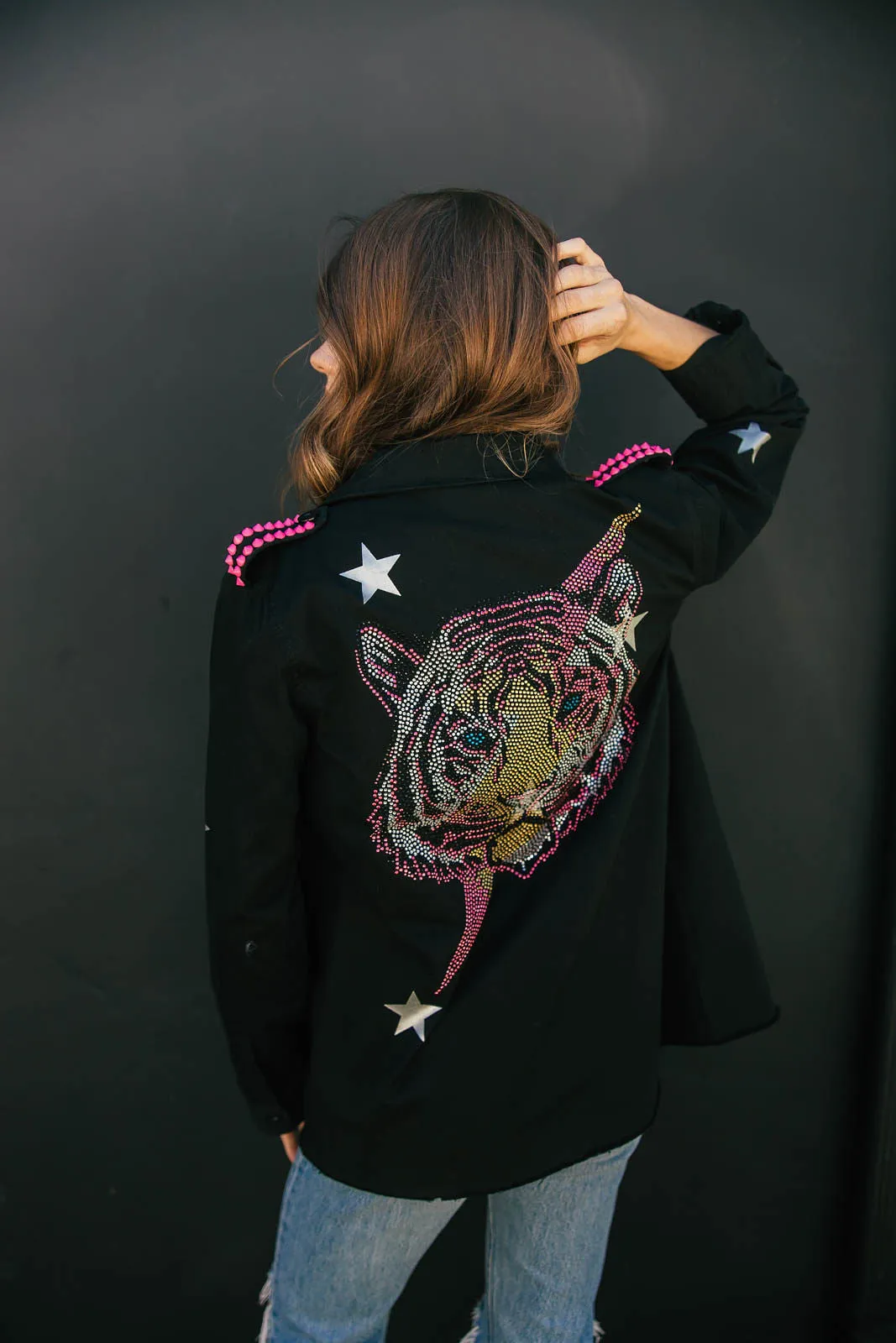 NEW!! Embellished Tiger Shacket & Studs in Black (S-XXLarge)