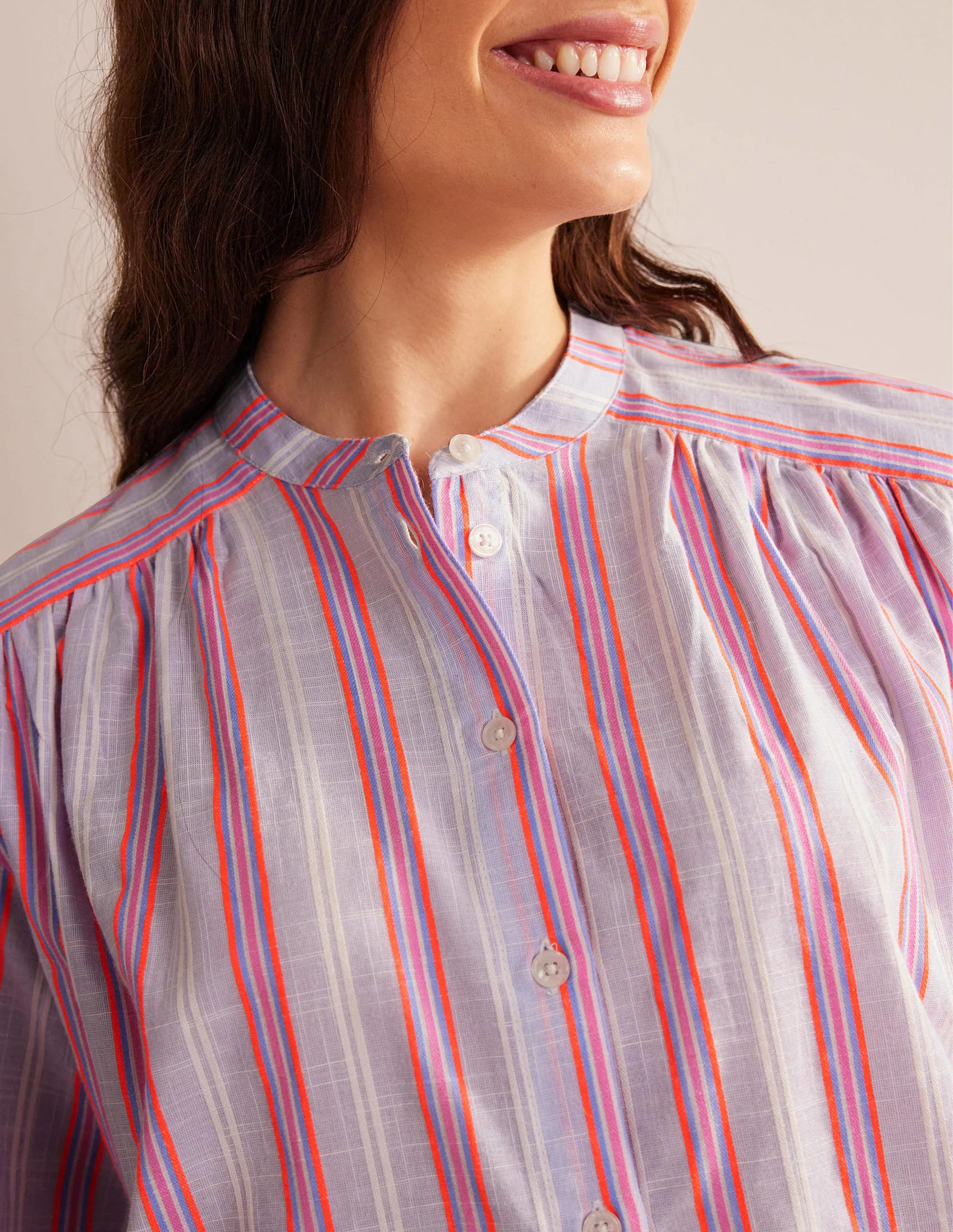 Oversized Blouson Sleeve Shirt-Blue and Watermelon Punch