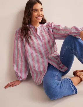 Oversized Blouson Sleeve Shirt-Blue and Watermelon Punch