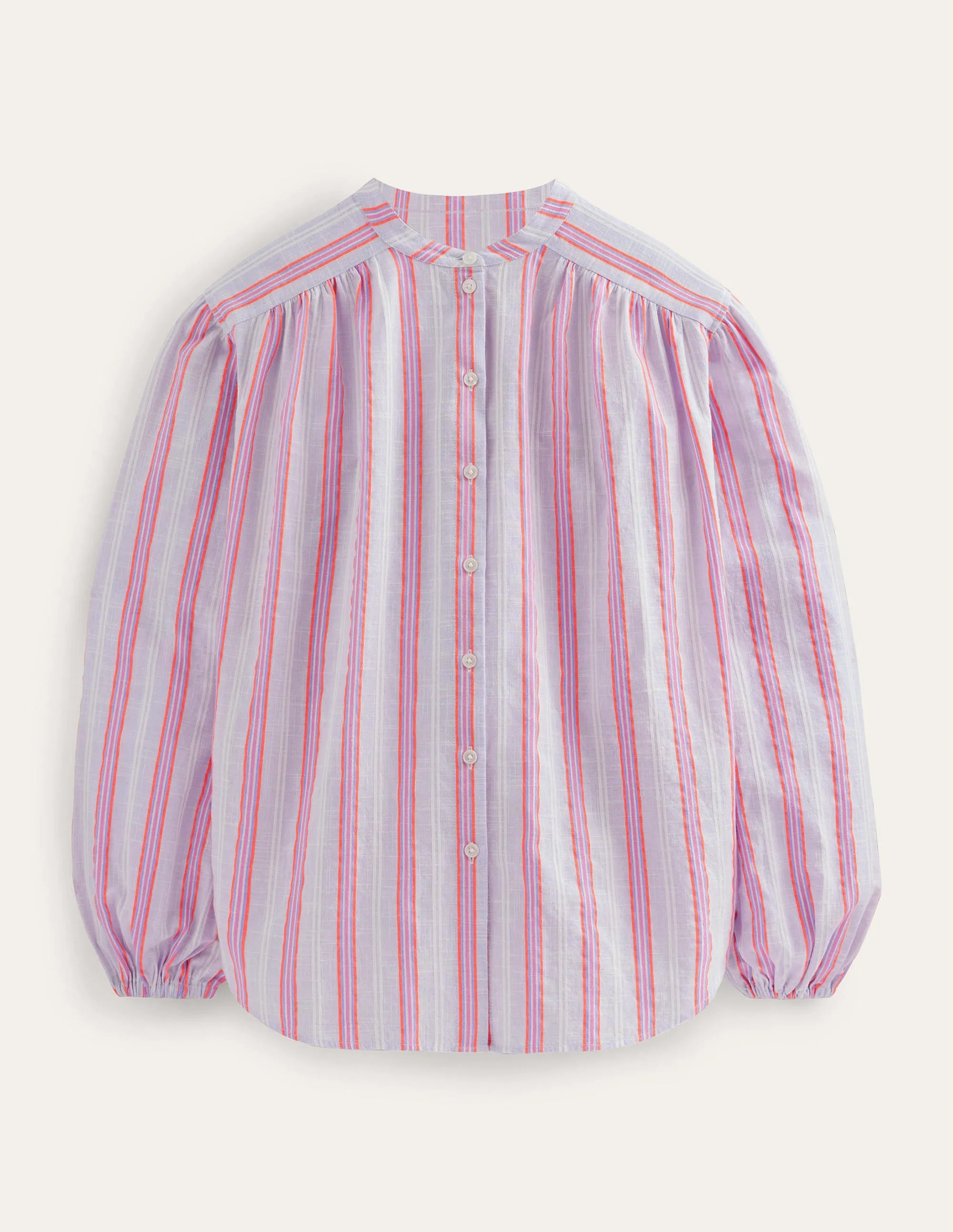 Oversized Blouson Sleeve Shirt-Blue and Watermelon Punch